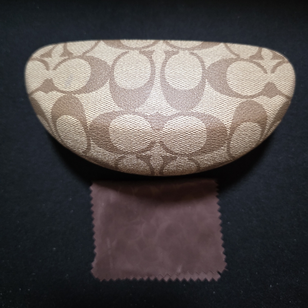 COACH Large Hardshell Sunglasses Case/Cloth In Signature C Tan/Brown
